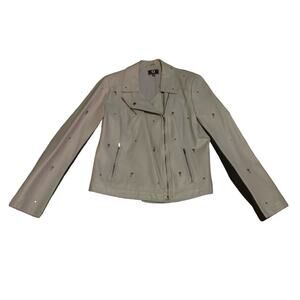 G by Giuliana Faux Leather Jacket Embellished Studded Gray Size Large‎